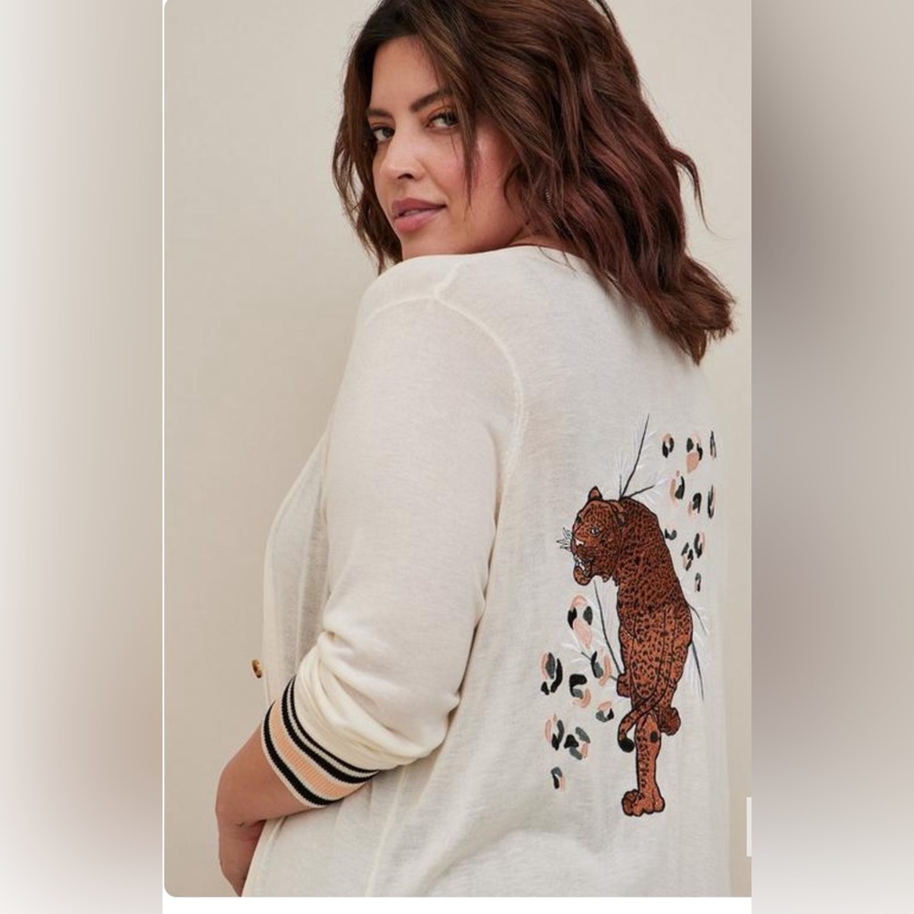 Torrid Button Front Duster Cardigan - Leopard Embroidered Ivory size 2x